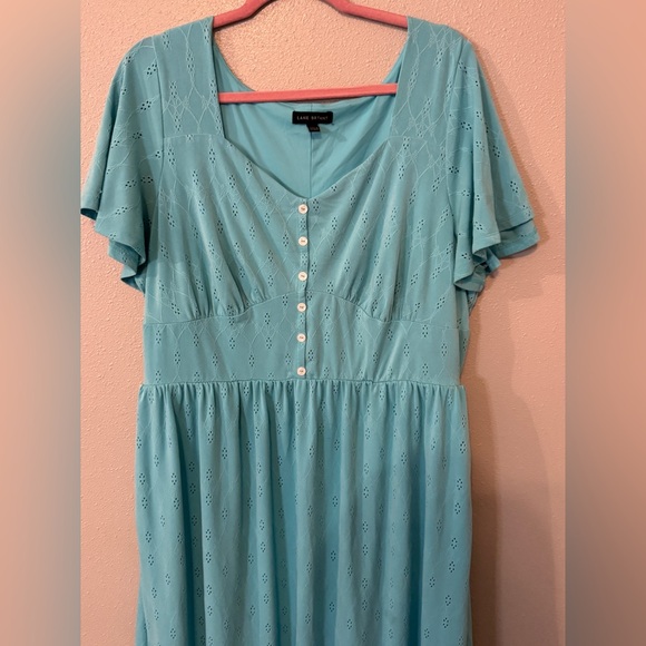 Lane Bryant cottagecore embroidered pastel blue flutter sleeve tiered midi dress - Picture 8 of 8